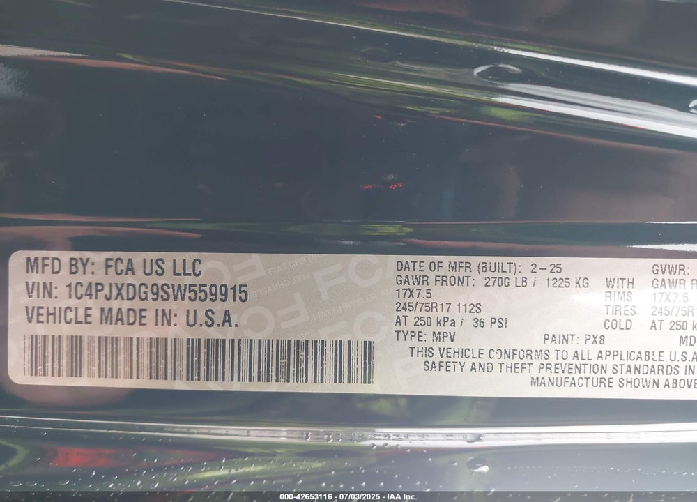 2025 JEEP WRANGLER / VIN: 1C4PJXDG9SW559915