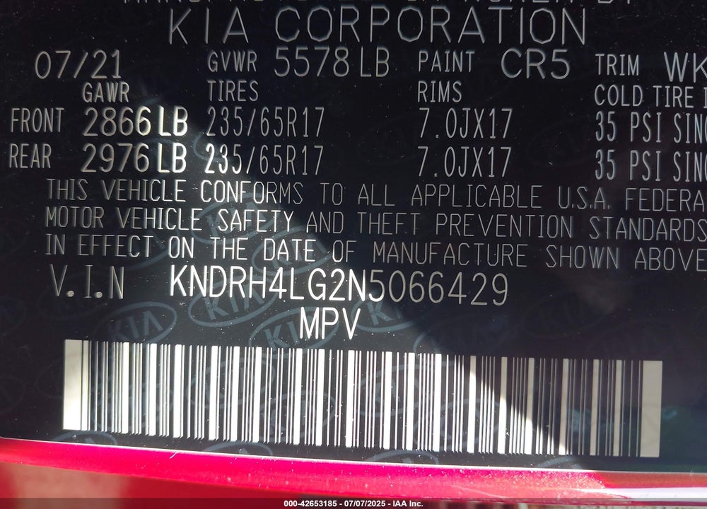 2022 KIA SORENTO HYBRID VIN: KNDRH4LG2N5066429