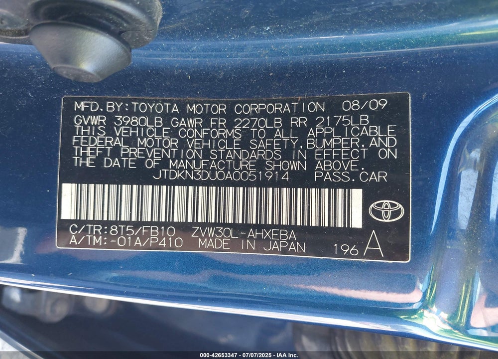 2010 TOYOTA PRIUS VIN: JTDKN3DU0A0051914