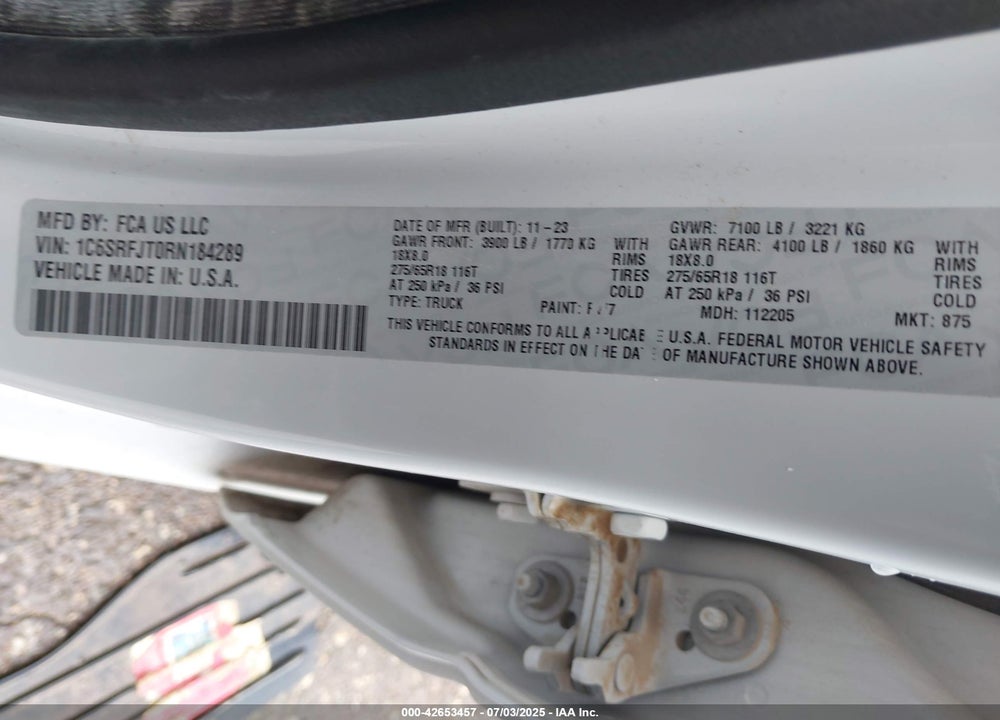 2024 RAM 1500 VIN: 1C6SRFJT0RN184289