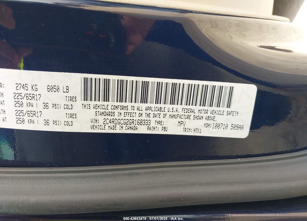 2016 DODGE GRAND CARAVAN SXT VIN: 2C4RDGCG2GR168333