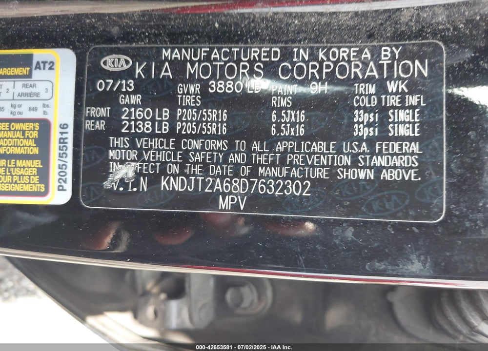 2013 KIA SOUL VIN: KNDJT2A68D7632302