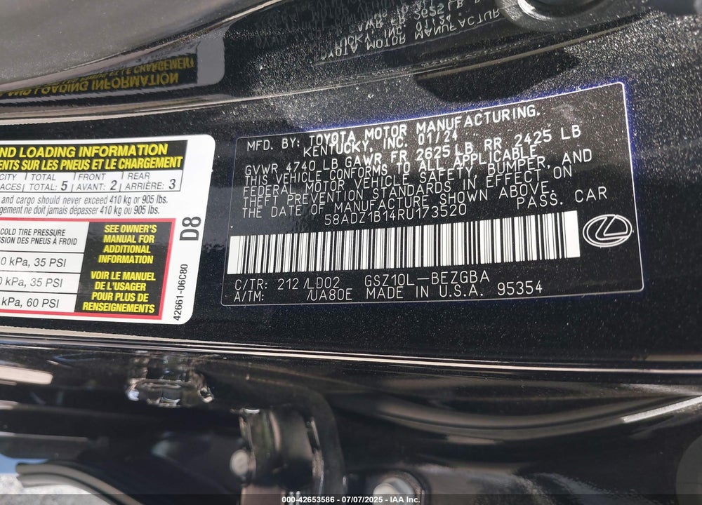 2024 LEXUS ES 350 VIN: 58ADZ1B14RU173520