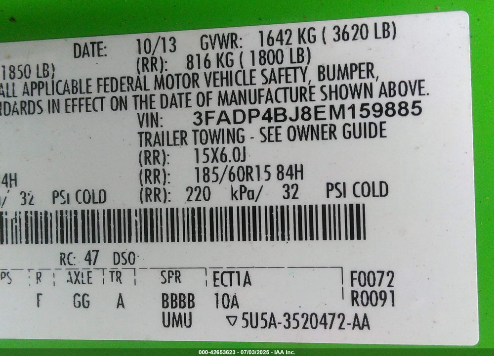 2014 FORD FIESTA SE VIN: 3FADP4BJ8EM159885