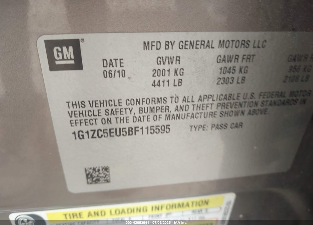 2011 CHEVROLET MALIBU 1LT VIN: 1G1ZC5EU5BF115595