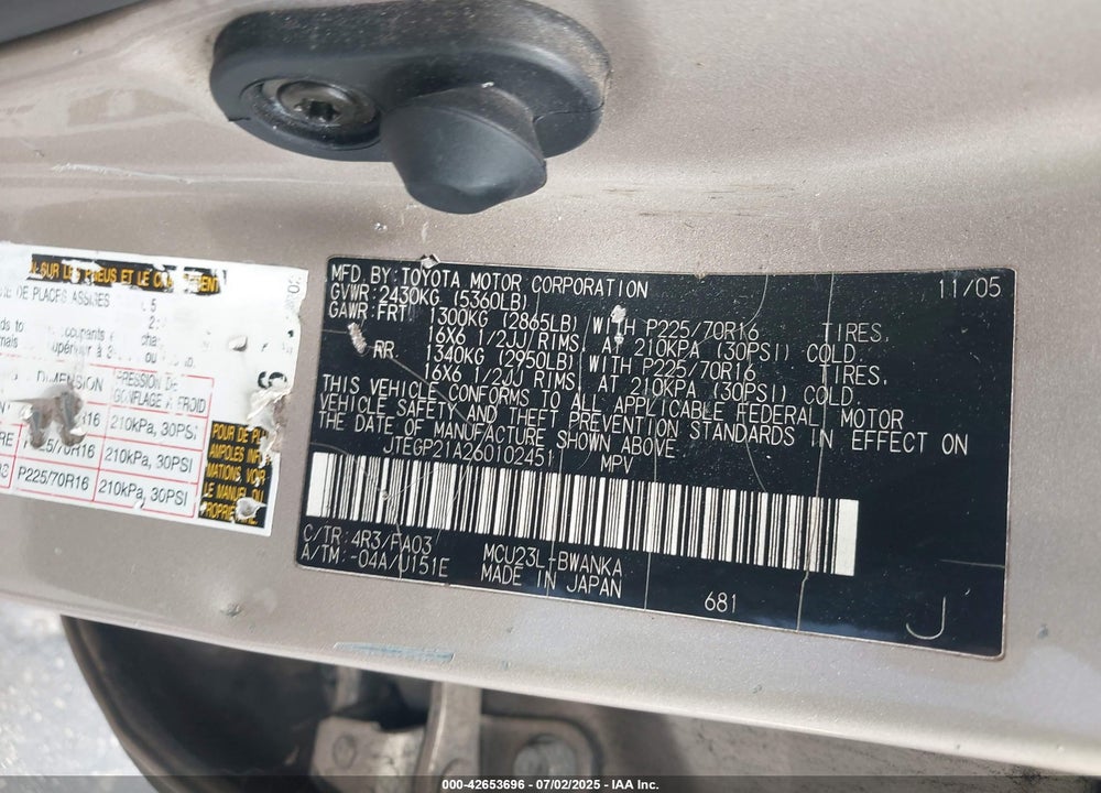 2006 TOYOTA HIGHLANDER VIN: JTEGP21A260102451