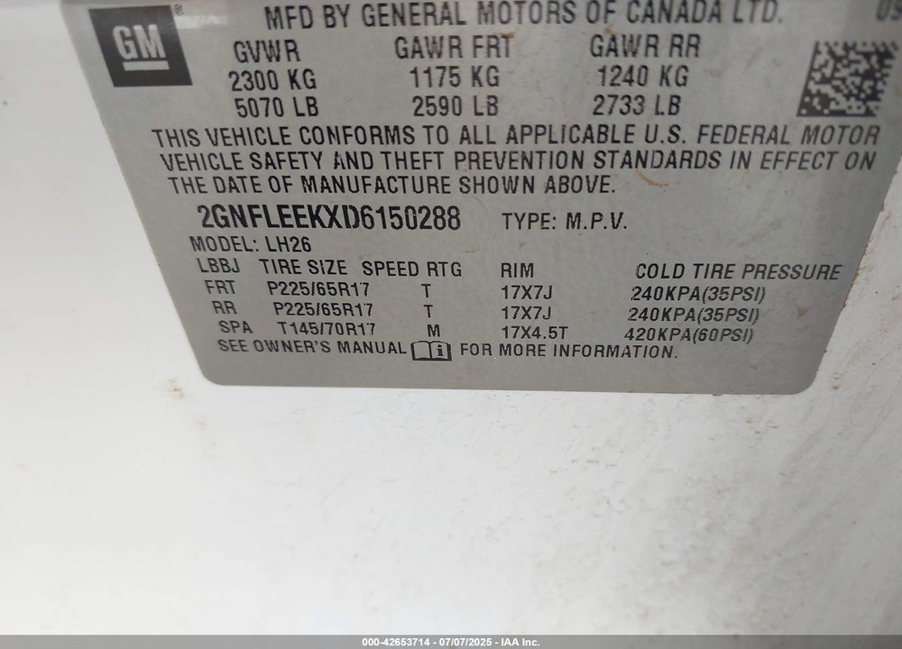 2013 CHEVROLET EQUINOX 1LT VIN: 2GNFLEEKXD6150288