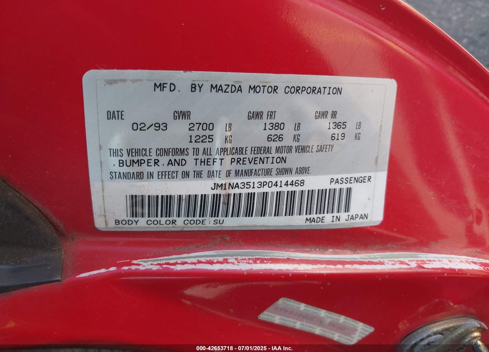 1993 MAZDA MX-5 MIATA VIN: JM1NA3513P0414468