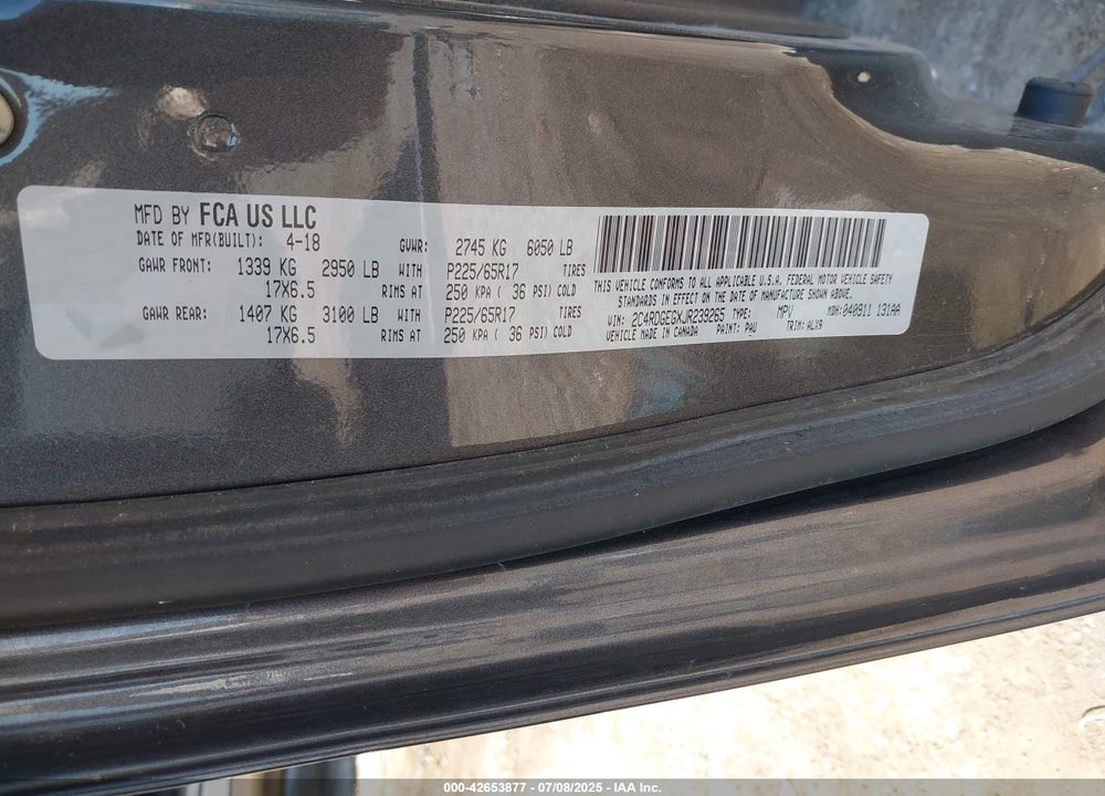 2018 DODGE GRAND CARAVAN GT VIN: 2C4RDGEGXJR239265