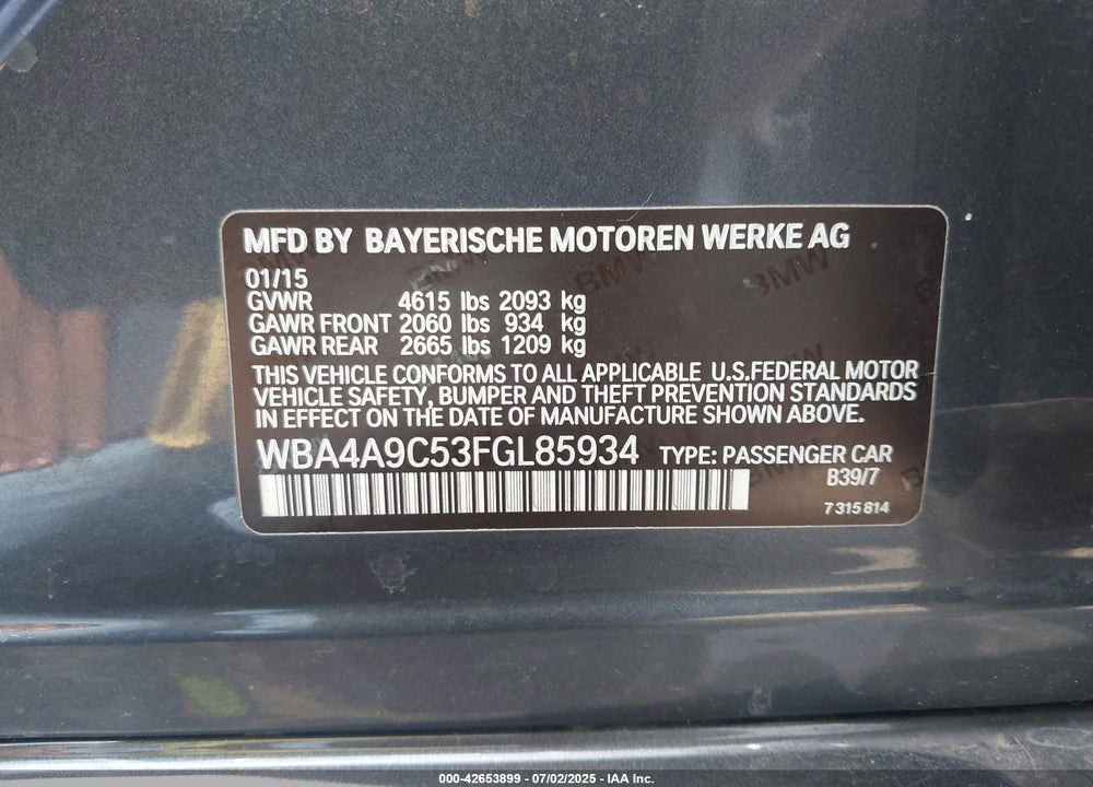 2015 BMW 428 GRAN COUPE VIN: WBA4A9C53FGL85934