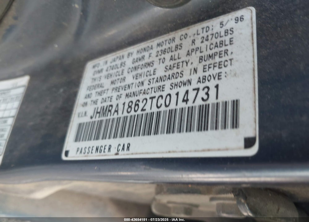 1996 HONDA ODYSSEY VIN: JHMRA1862TC014731