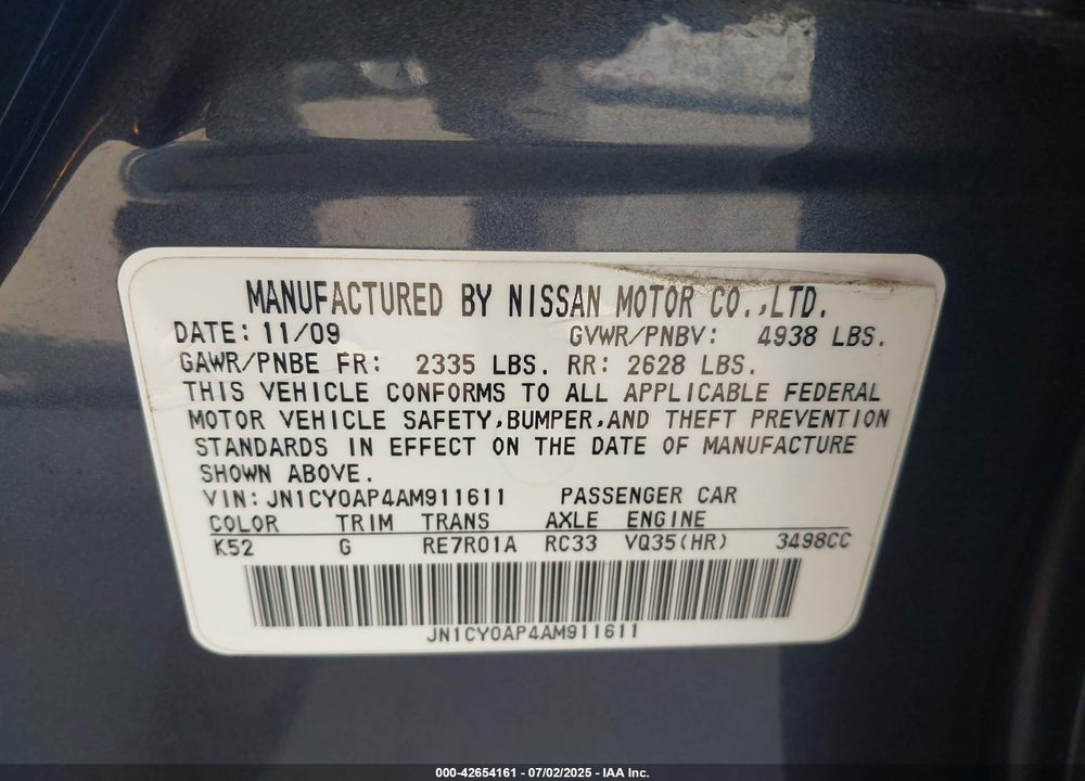 2010 INFINITI M35 VIN: JN1CY0AP4AM911611