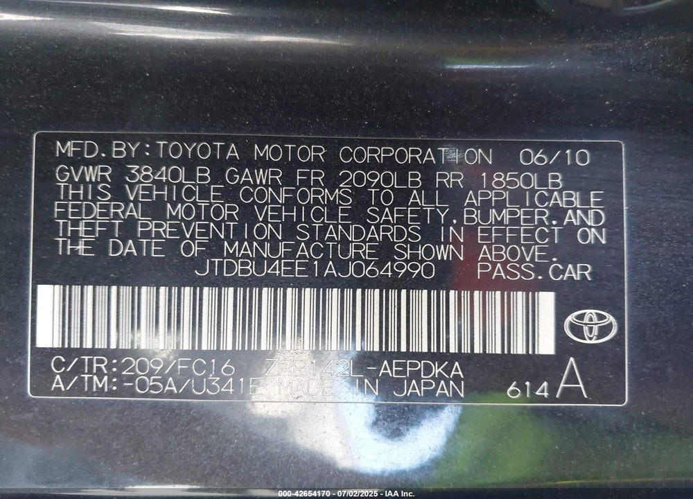 2010 TOYOTA COROLLA VIN: JTDBU4EE1AJ064990