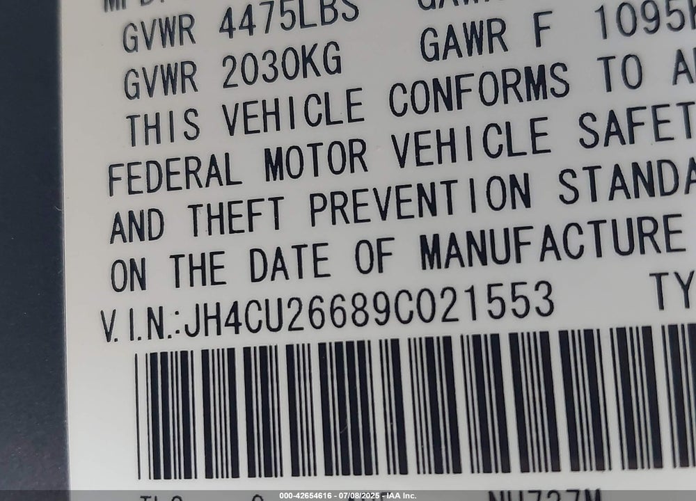 2009 ACURA TSX VIN: JH4CU26689C021553