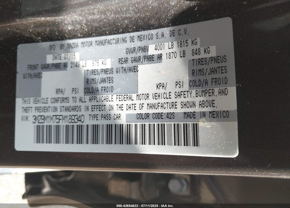 2015 MAZDA 3 VIN: 3MZBM1M75FM189340