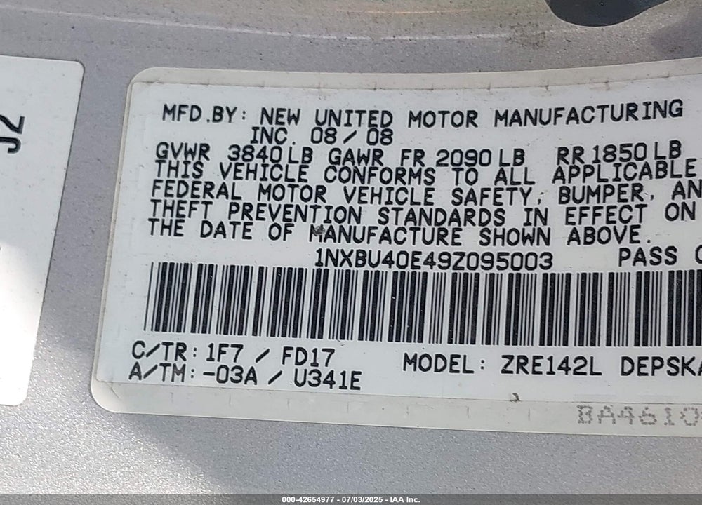 2009 TOYOTA COROLLA S VIN: 1NXBU40E49Z095003