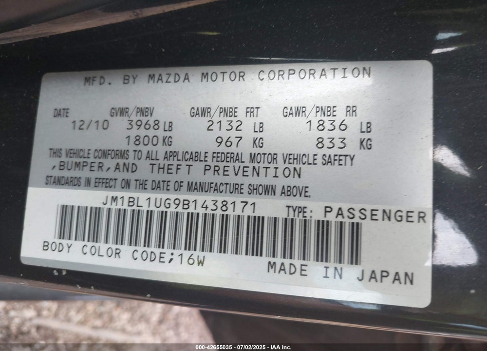2011 MAZDA MAZDA3 VIN: JM1BL1UG9B1438171