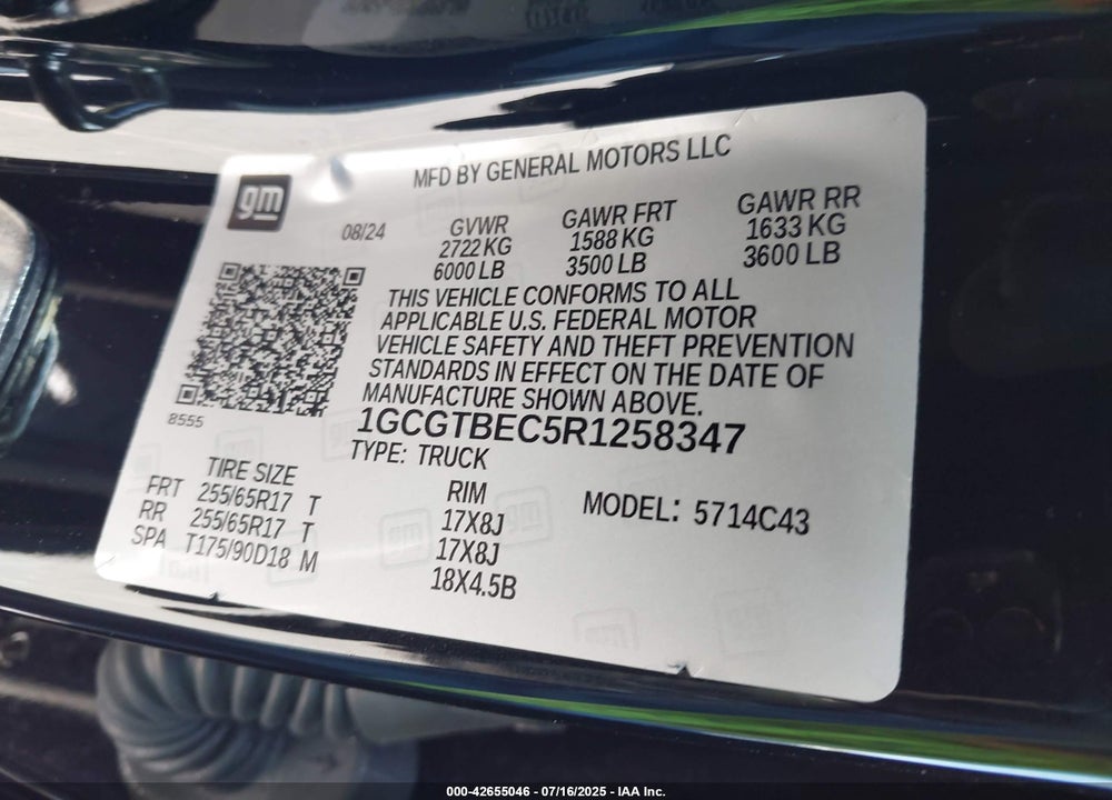 2024 CHEVROLET COLORADO VIN: 1GCGTBEC5R1258347