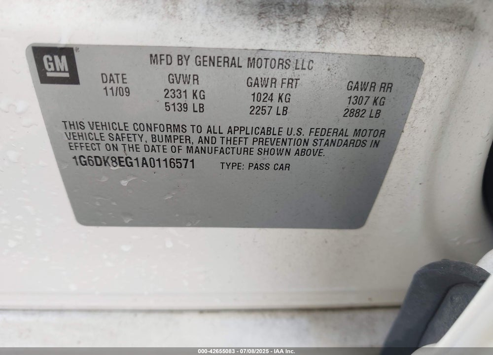 2010 CADILLAC CTS PERFORMANCE COLLECTION VIN: 1G6DK8EG1A0116571