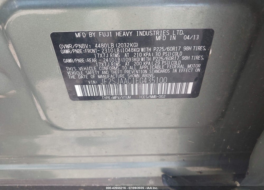 2014 SUBARU FORESTER VIN: JF2SJAAC1EG435100