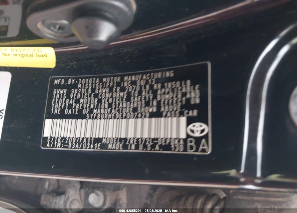 2014 TOYOTA COROLLA VIN: 5YFBURHE9EP007429