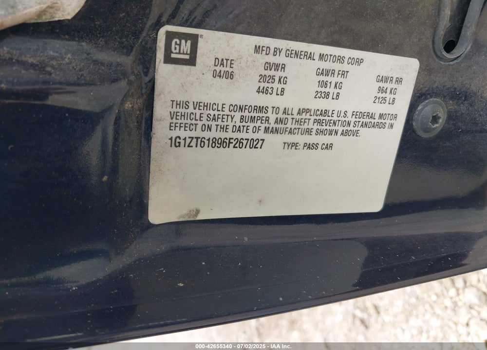 2006 CHEVROLET MALIBU MAXX VIN: 1G1ZT61896F267027