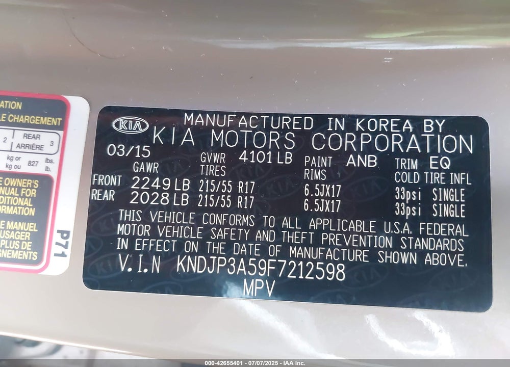 2015 KIA SOUL VIN: KNDJP3A59F7212598