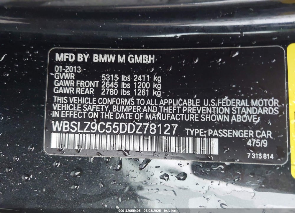 2013 BMW M6 VIN: WBSLZ9C55DDZ78127