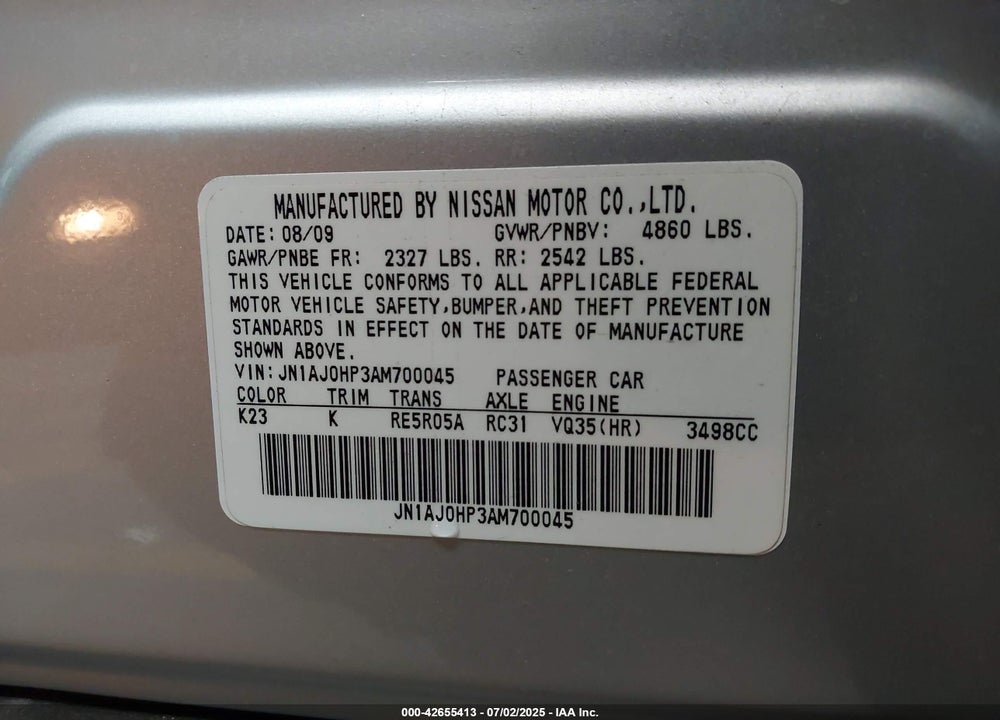 2010 INFINITI EX35 VIN: JN1AJ0HP3AM700045