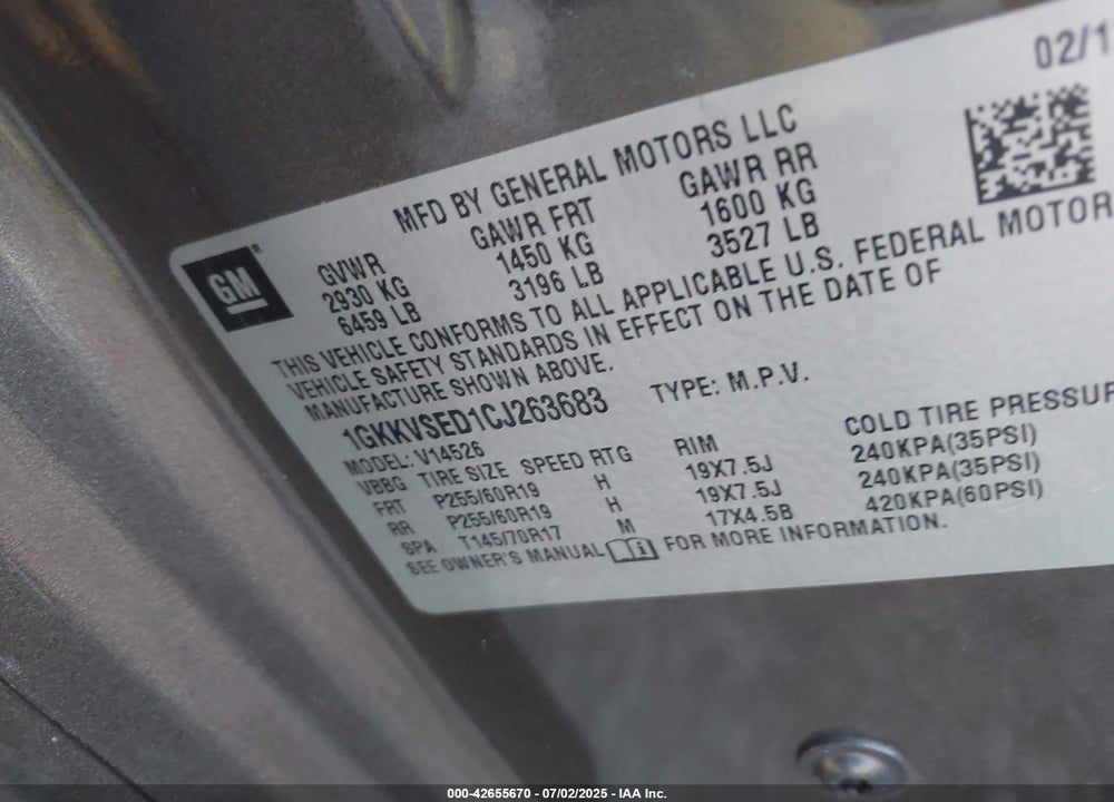 2012 GMC ACADIA VIN: 1GKKVSED1CJ263683