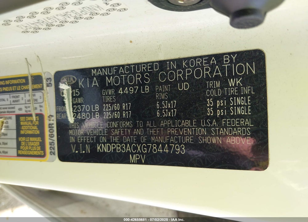 2016 KIA SPORTAGE VIN: KNDPB3ACXG7844793
