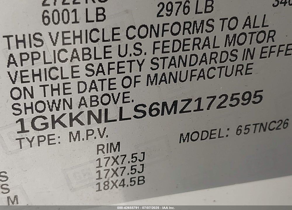 2021 GMC ACADIA VIN: 1GKKNLLS6MZ172595