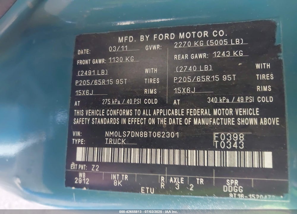 2011 FORD TRANSIT CONNECT XLT VIN: NM0LS7DN8BT062301
