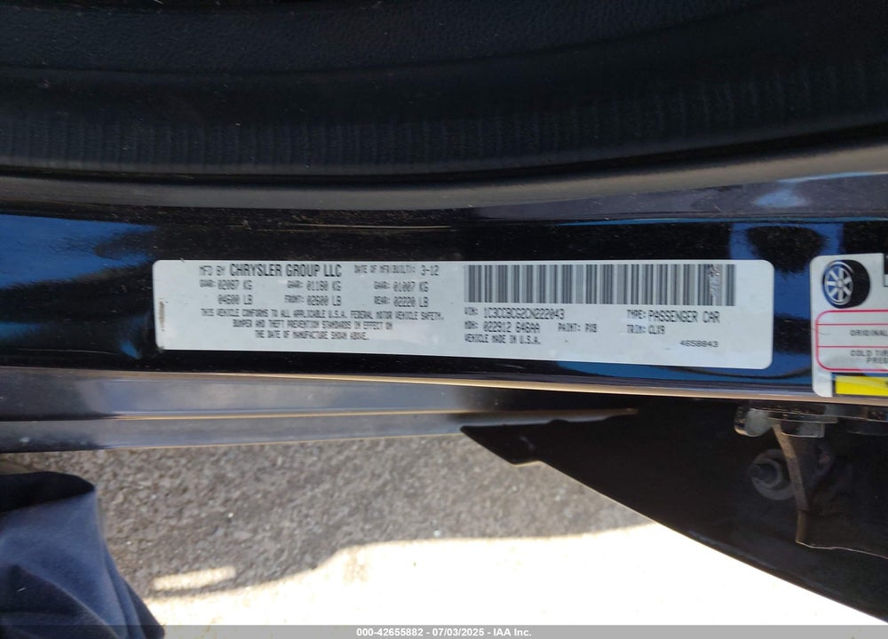 2012 CHRYSLER 200 VIN: 1C3CCBCG2CN222043