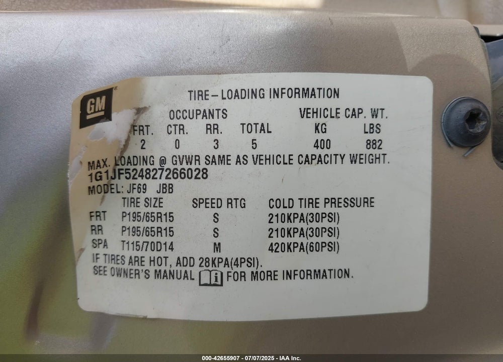2002 CHEVROLET CAVALIER LS VIN: 1G1JF524827266028