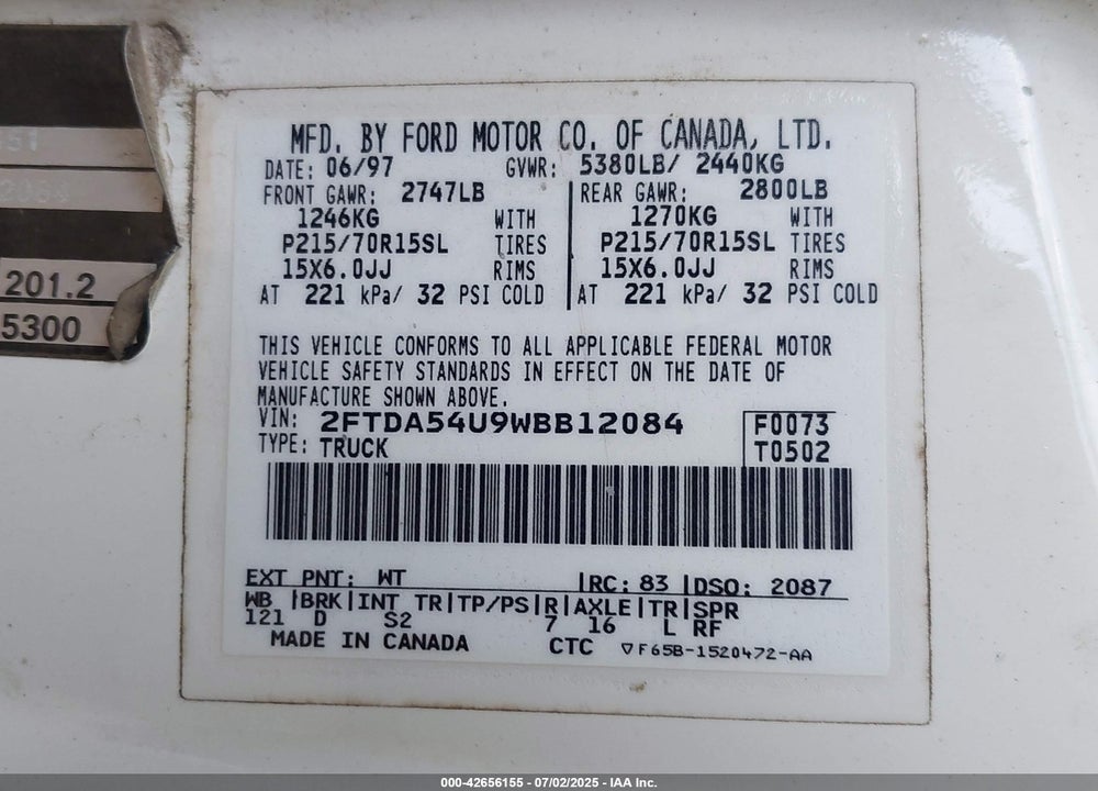 1998 FORD WINDSTAR STANDARD VIN: 2FTDA54U9WBB12084