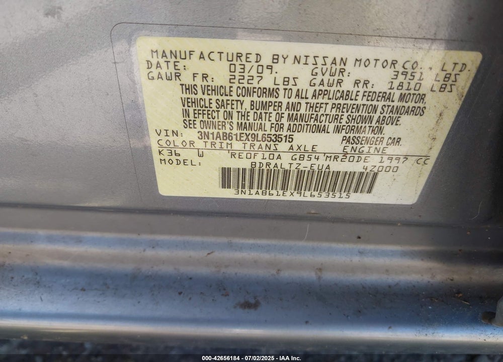2009 NISSAN SENTRA 2.0S VIN: 3N1AB61EX9L653515