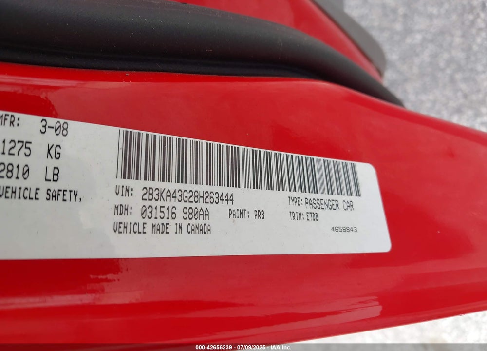 2008 DODGE CHARGER VIN: 2B3KA43G28H263444