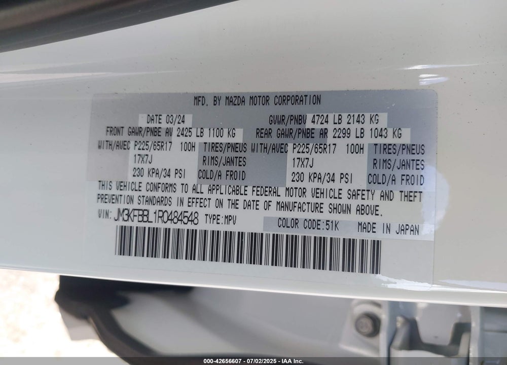 2024 MAZDA CX-5 VIN: JM3KFBBL1R0484548