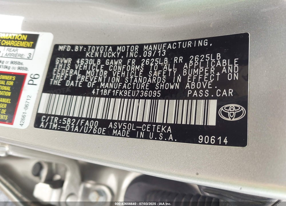 2014 TOYOTA CAMRY VIN: 4T1BF1FK9EU736095