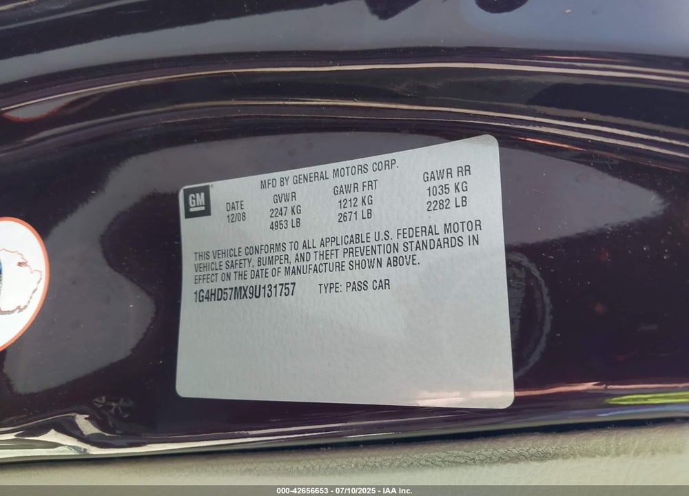 2009 BUICK LUCERNE VIN: 1G4HD57MX9U131757