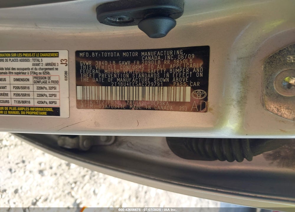 2010 TOYOTA COROLLA VIN: 2T1BU4EE5AC229791