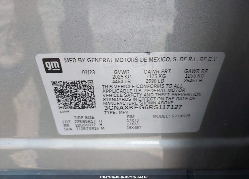 2024 CHEVROLET EQUINOX VIN: 3GNAXKEG6RS117127