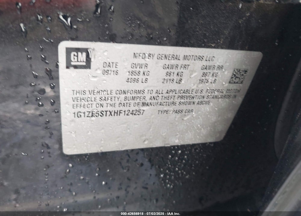2017 CHEVROLET MALIBU 1LT VIN: 1G1ZE5STXHF124257