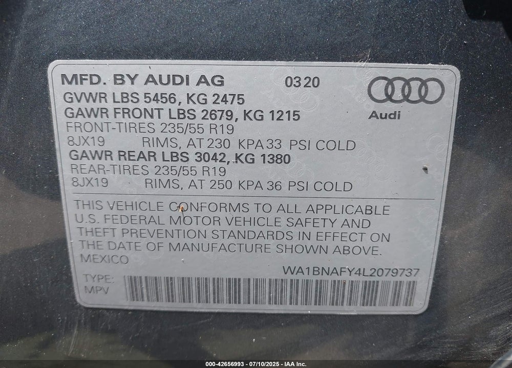 2020 AUDI Q5 PREMIUM PLUS 45 TFSI QUATTRO S TRONIC VIN: WA1BNAFY4L2079737