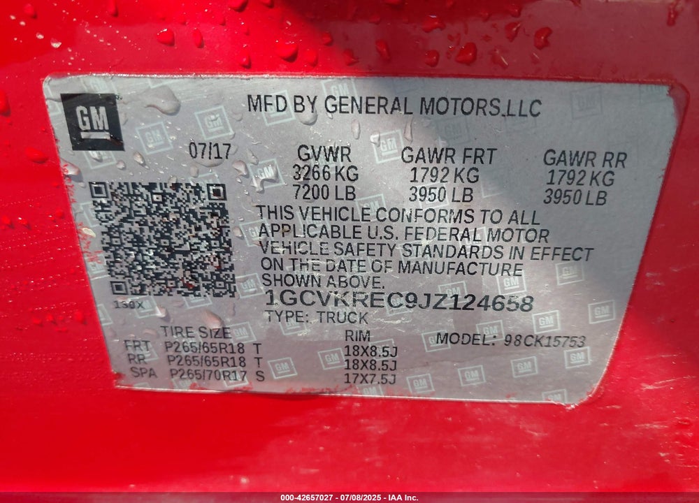 2018 CHEVROLET SILVERADO 1500 2LT VIN: 1GCVKREC9JZ124658