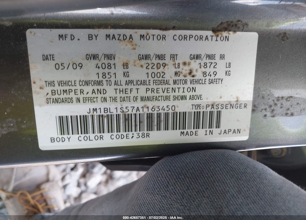 2010 MAZDA 3 VIN: JM1BL1S57A1163450