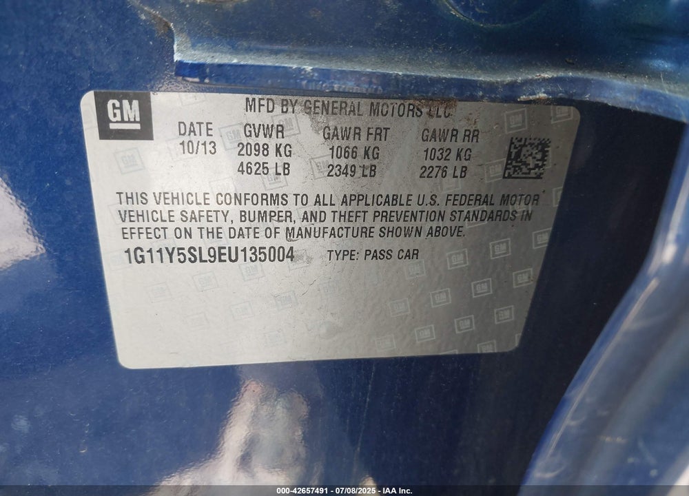 2014 CHEVROLET IMPALA VIN: 1G11Y5SL9EU135004