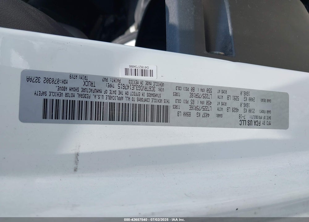 2018 RAM PROMASTER 2500 VIN: 3C6TRVDG3JE147615