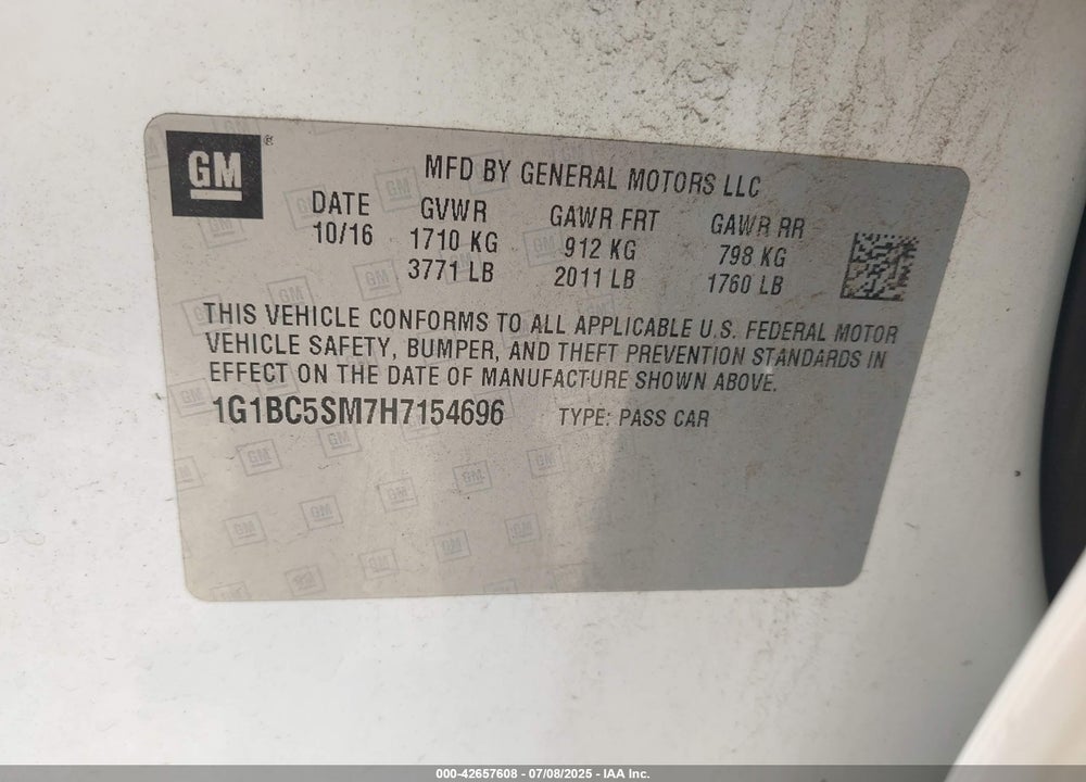 2017 CHEVROLET CRUZE VIN: 1G1BC5SM7H7154696